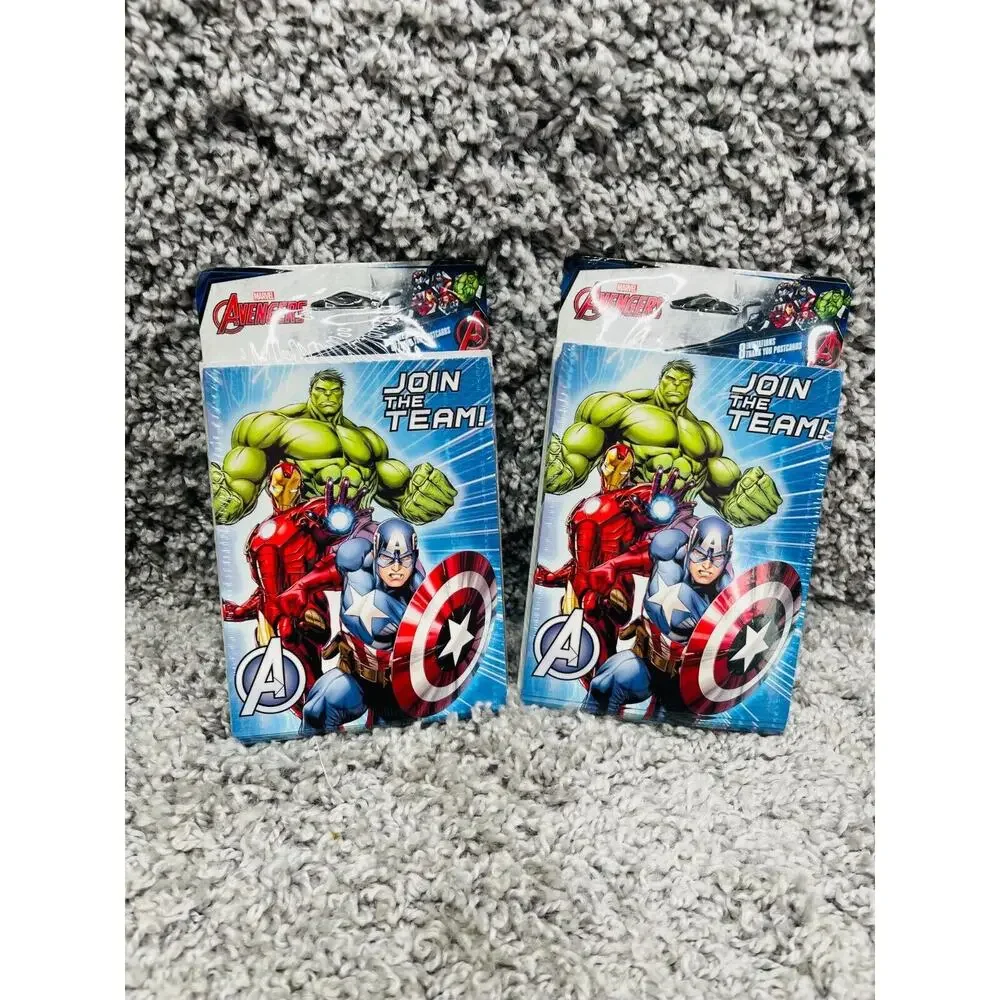 Lot of 2 Marvel Avengers Birthday Party Invitations Thank You Combo Pack For 8